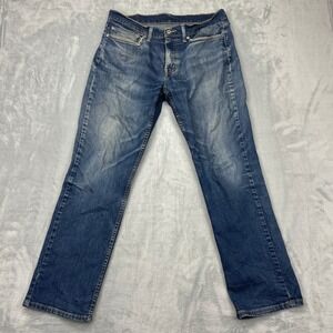 Levi's 514 Jeans Mens 34x30 Blue Denim Faded Double Stitch Red Tab Straight Leg
